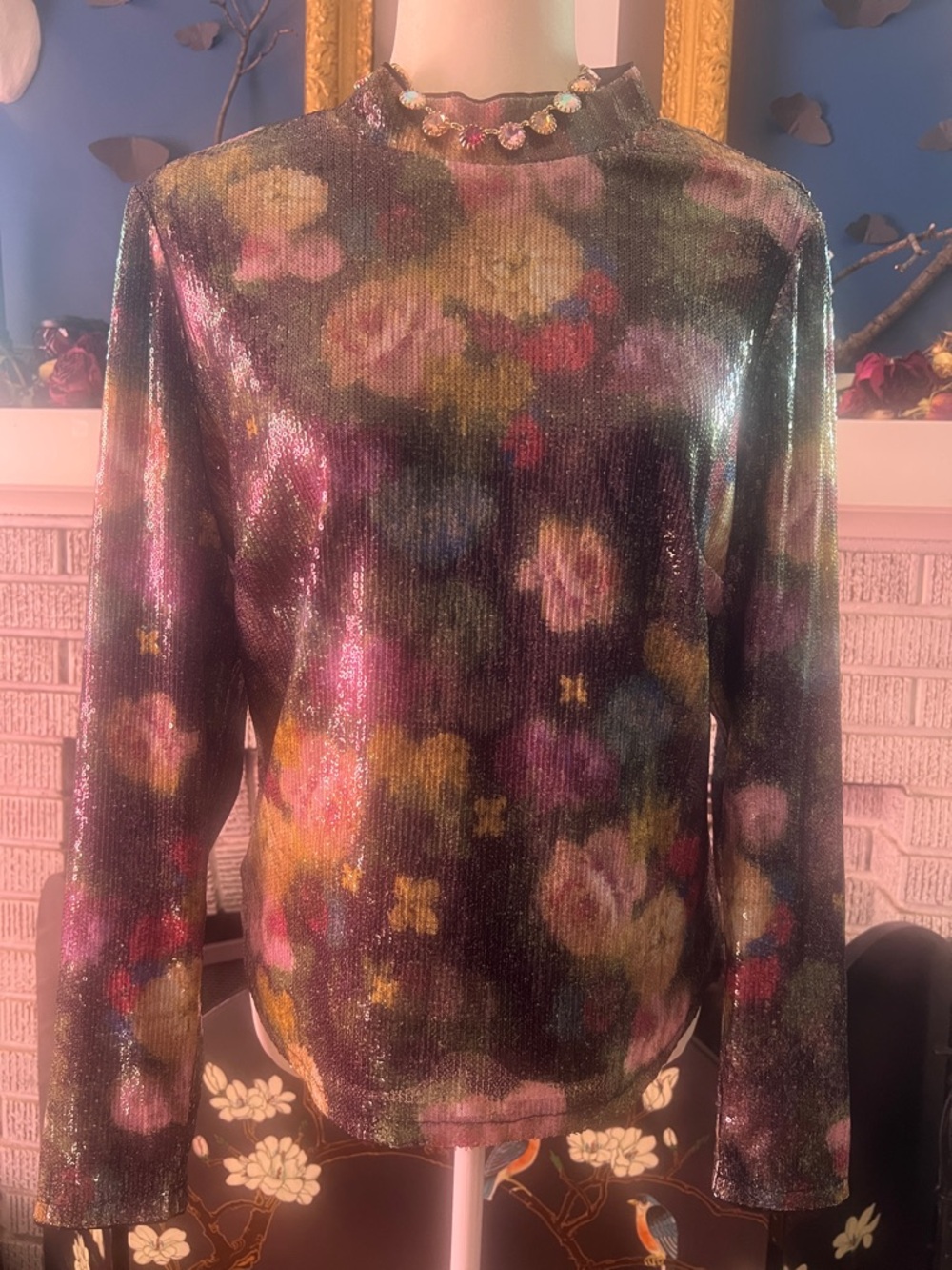 Nicole Miller Black Top with Iridescent Sequin Trim